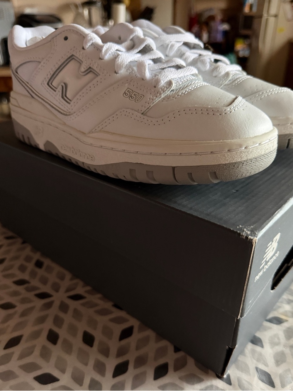 New Balance Kids White Leather Sneakers 550